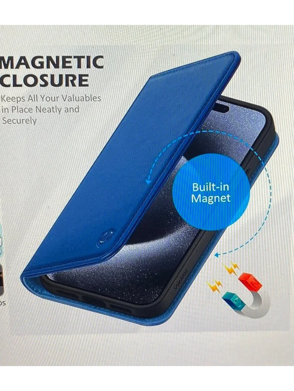 Shieldon Leather Wallet Case for iPhone 15 Pro 6.1” Royal Blue